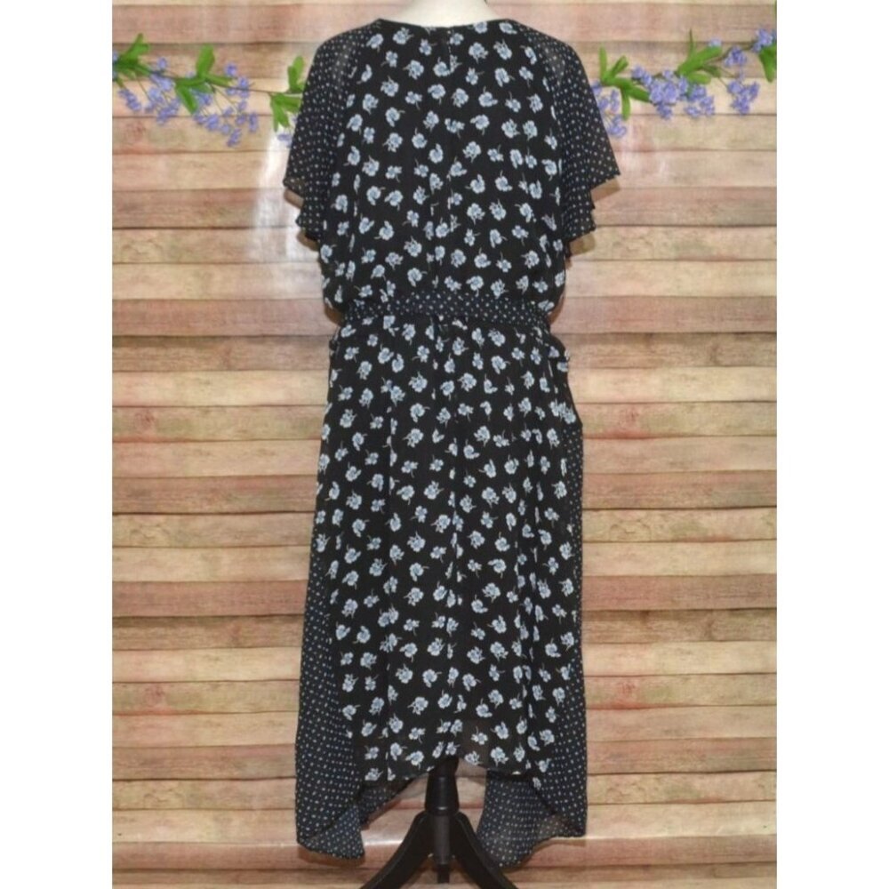 Lane Bryant Womens Black Floral Polka Dot Belted Midi A-Line Dress Plus Size 26 - Picture 9 of 14